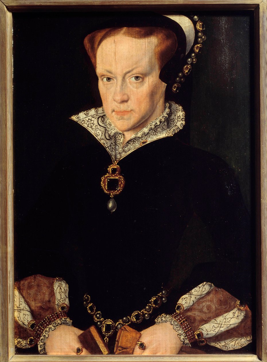 Retrato de Mary Tudor (1516-1558) Rainha de Inglaterra Pintura de Antonio Moro (1517-1575) Sol do século XVI. 0,32x0,23 m de after Anthonis Mor van Dashorst
