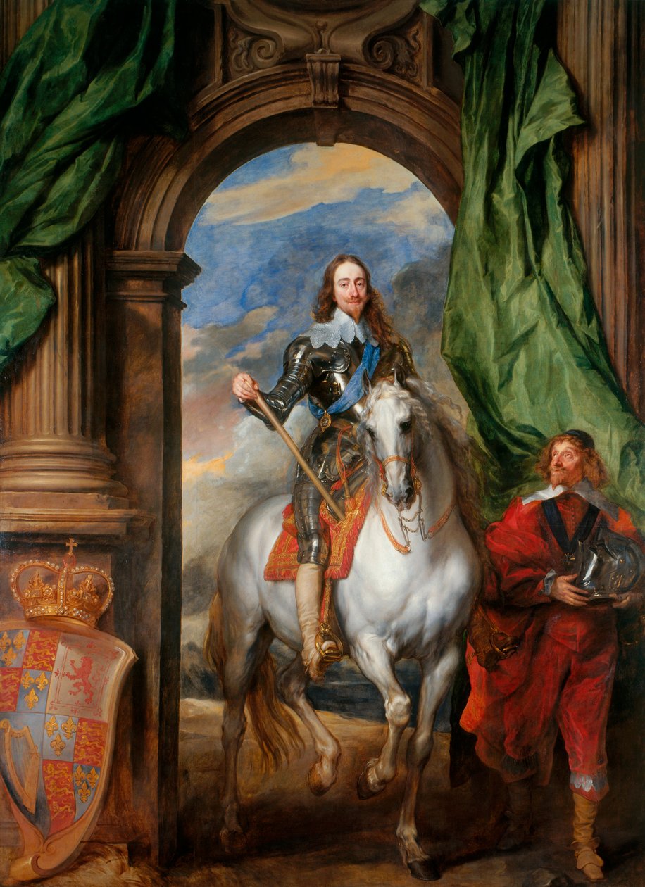 Retrato equestre de Carlos I, rei da Inglaterra 1600-1649 com M. de St Antoine, 1633 de Anthony van Dyck