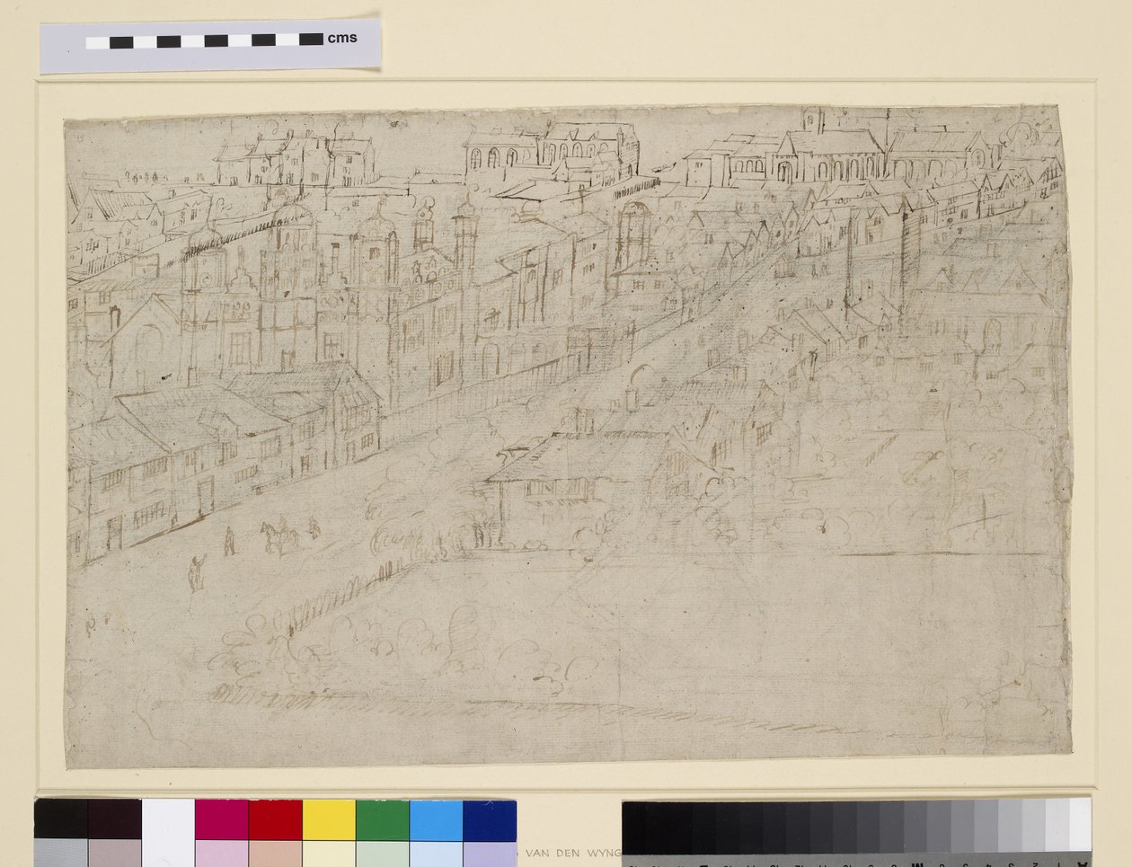 Borough High Street, com St. Mary Overy, do "Panorama de Londres", c.1544 (caneta e tinta e lápis sobre papel) de Anthonis van den Wyngaerde