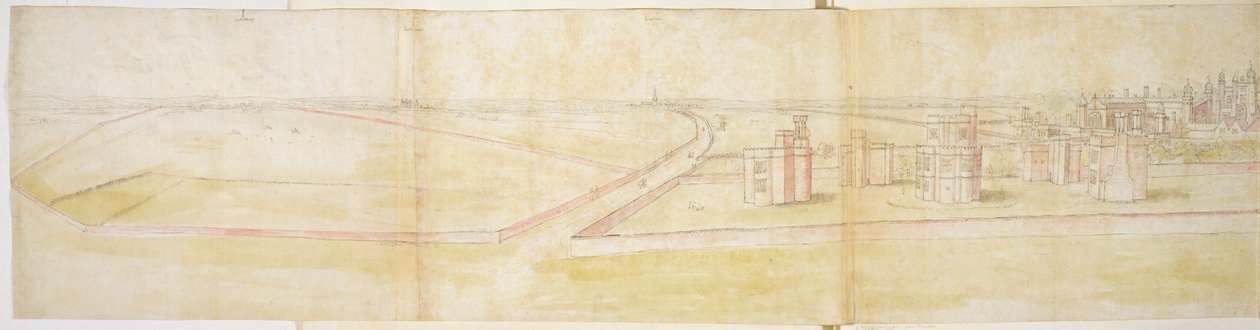 Hampton Court Palace do Norte, c.1544 (caneta, tinta e wc no papel) de Anthonis van den Wyngaerde