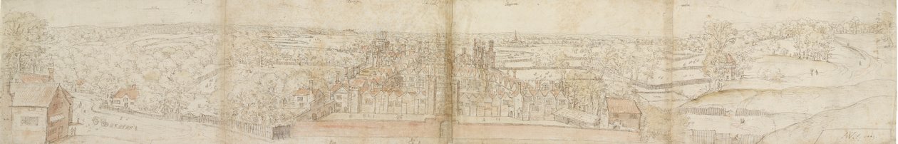Palácio de Oatlands do Sul, 1559. Verso: Palácio de Richmond e Telhados de Oatlands, 1559 de Anthonis van den Wyngaerde