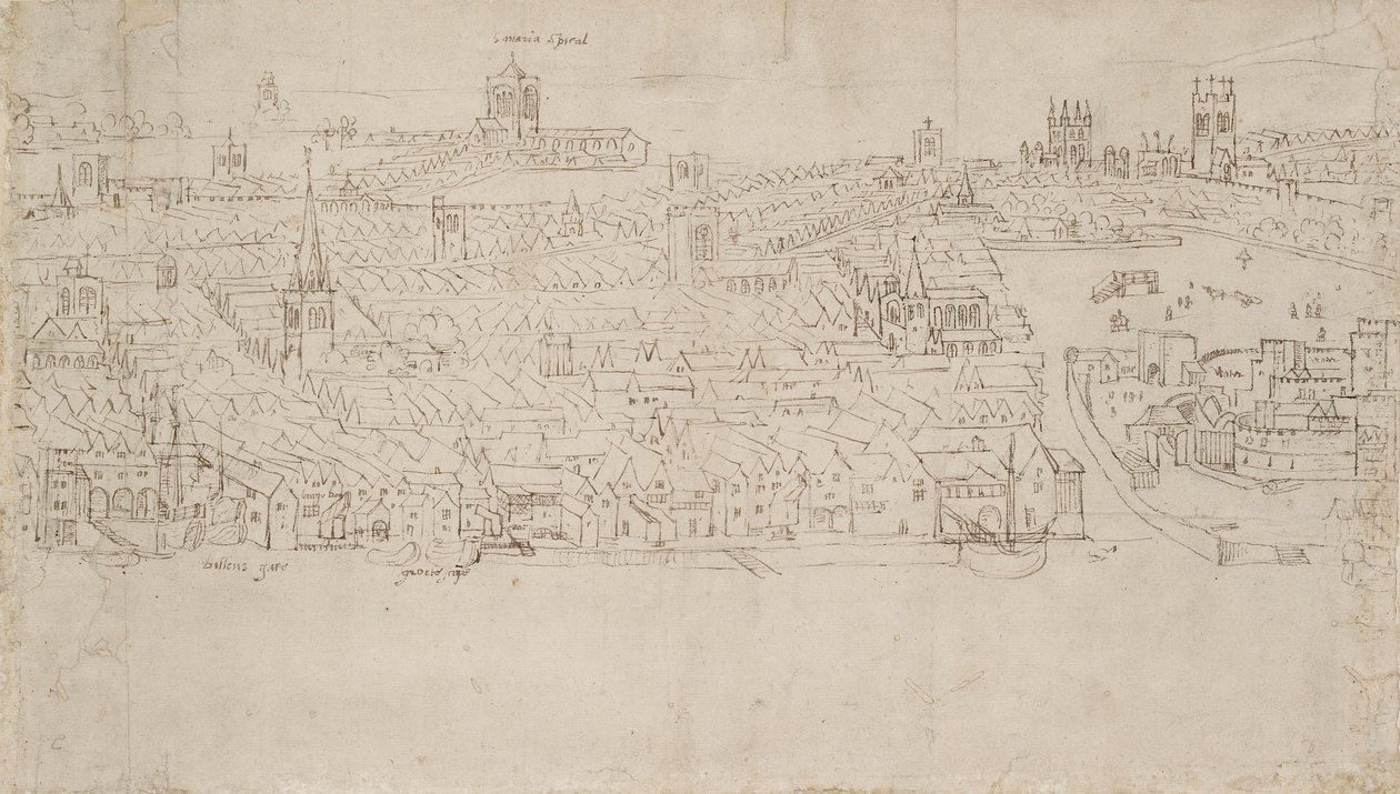 Panorama de Londres visto de Southwark: Billingsgate a Tower Wharf, 1554 de Anthonis van den Wyngaerde