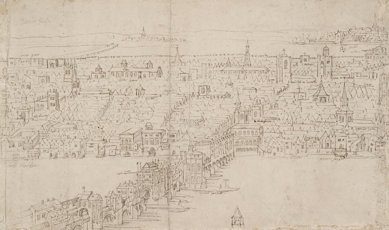 Panorama de Londres visto de Southwark: London Bridge, 1554 de Anthonis van den Wyngaerde