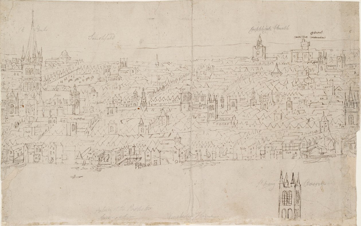 Panorama de Londres visto de Southwark: Catedral de São Paulo, 1554 de Anthonis van den Wyngaerde