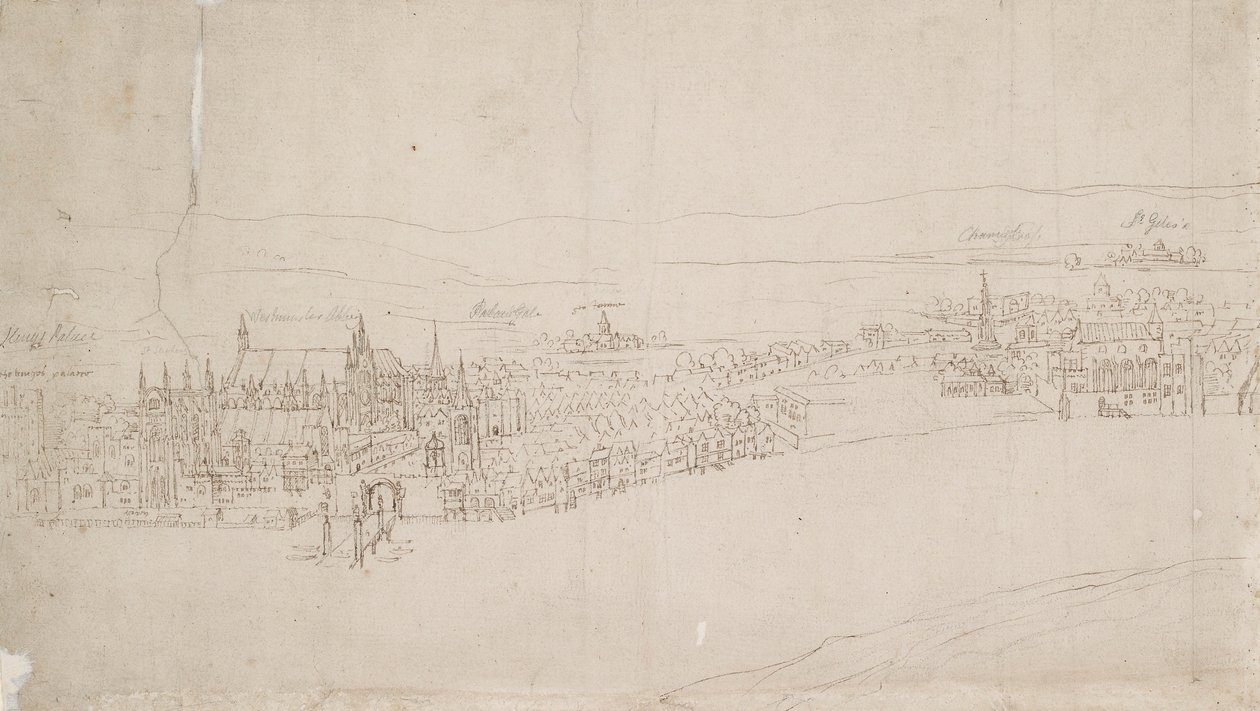 Panorama de Londres visto de Southwark: Westminster, 1554 de Anthonis van den Wyngaerde