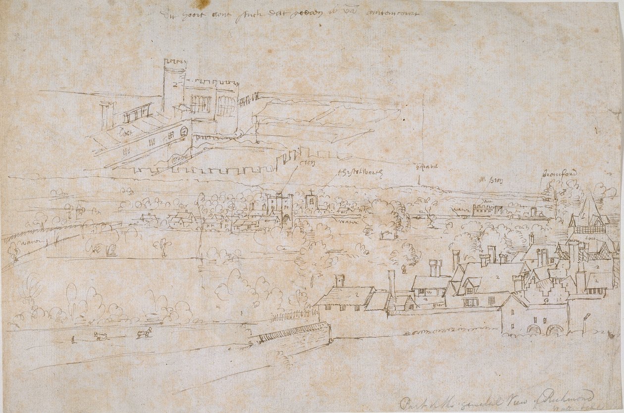 Folha de estudos dos Palácios de Hampton Court, Richmond e arredores, c1560. de Anthonis van den Wyngaerde
