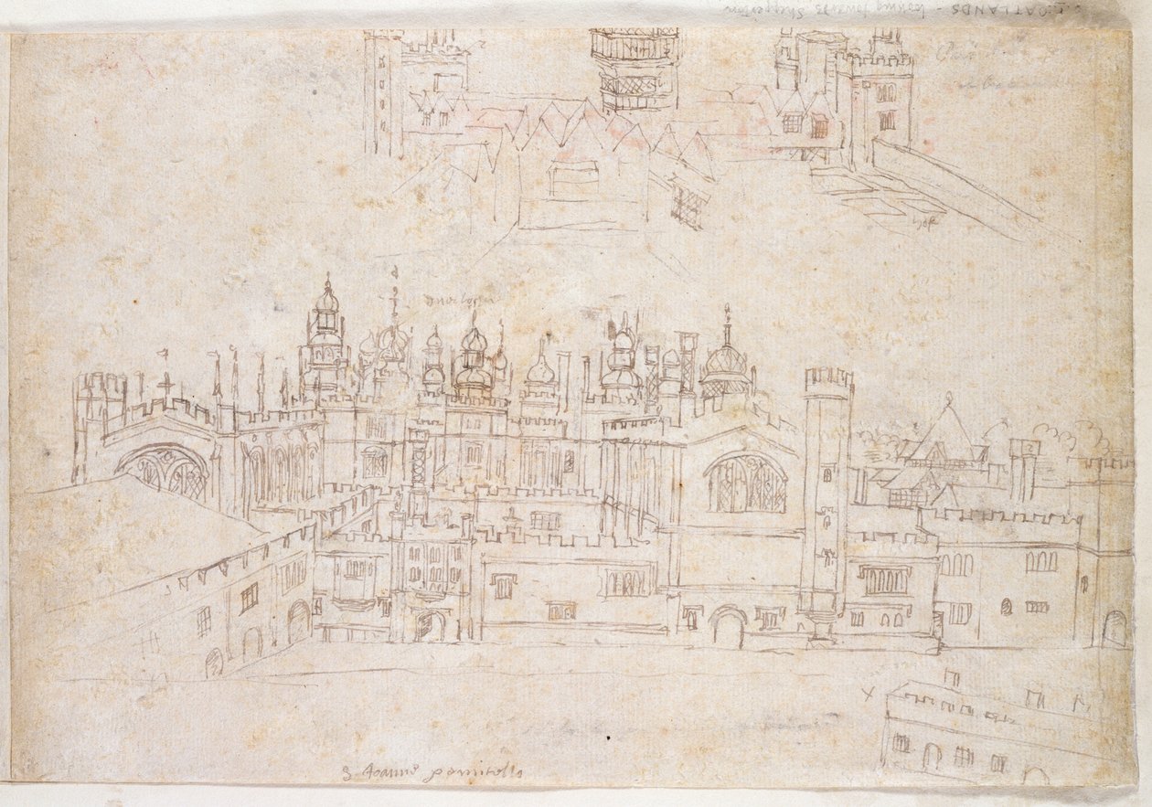 Estudos do Palácio de Oatlands e Hampton Court, c.1544 (caneta e tinta sobre papel) de Anthonis van den Wyngaerde