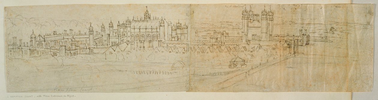 Vista de Hampton Court do Norte, do &39;Panorama de Londres&39;, c.1544 (caneta e tinta no papel) de Anthonis van den Wyngaerde