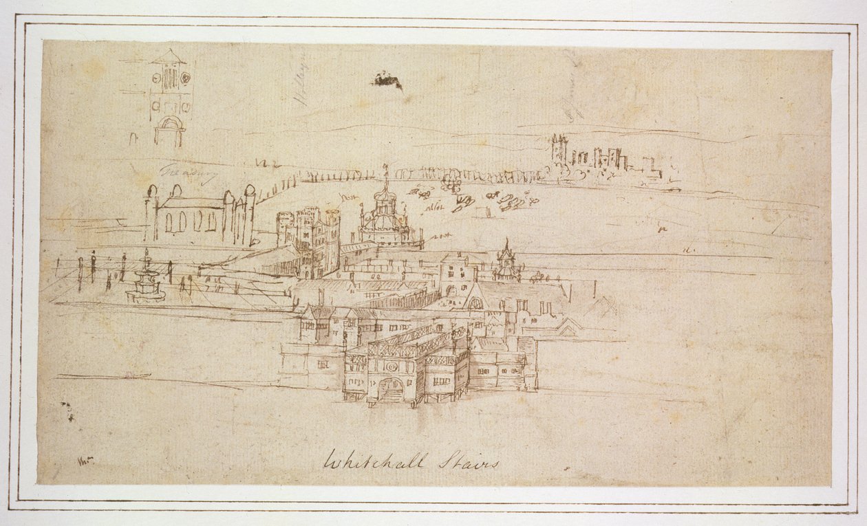 Whitehall Escadas, c.1544 (caneta e tinta no papel) de Anthonis van den Wyngaerde