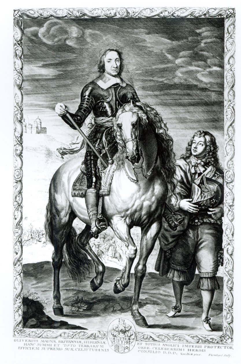Retrato equestre de Oliver Cromwell (1599-1658) gravado por Pierre Lombart (1612-80) de Anthony van Dyck