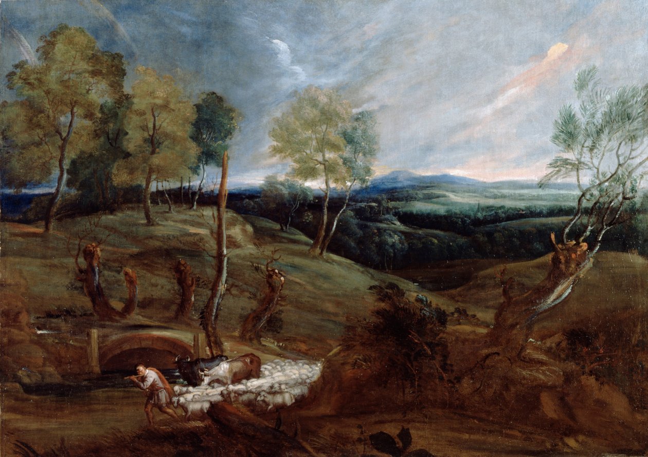 Paisagem do sol com um pastor e seu rebanho de Anthony van Dyck