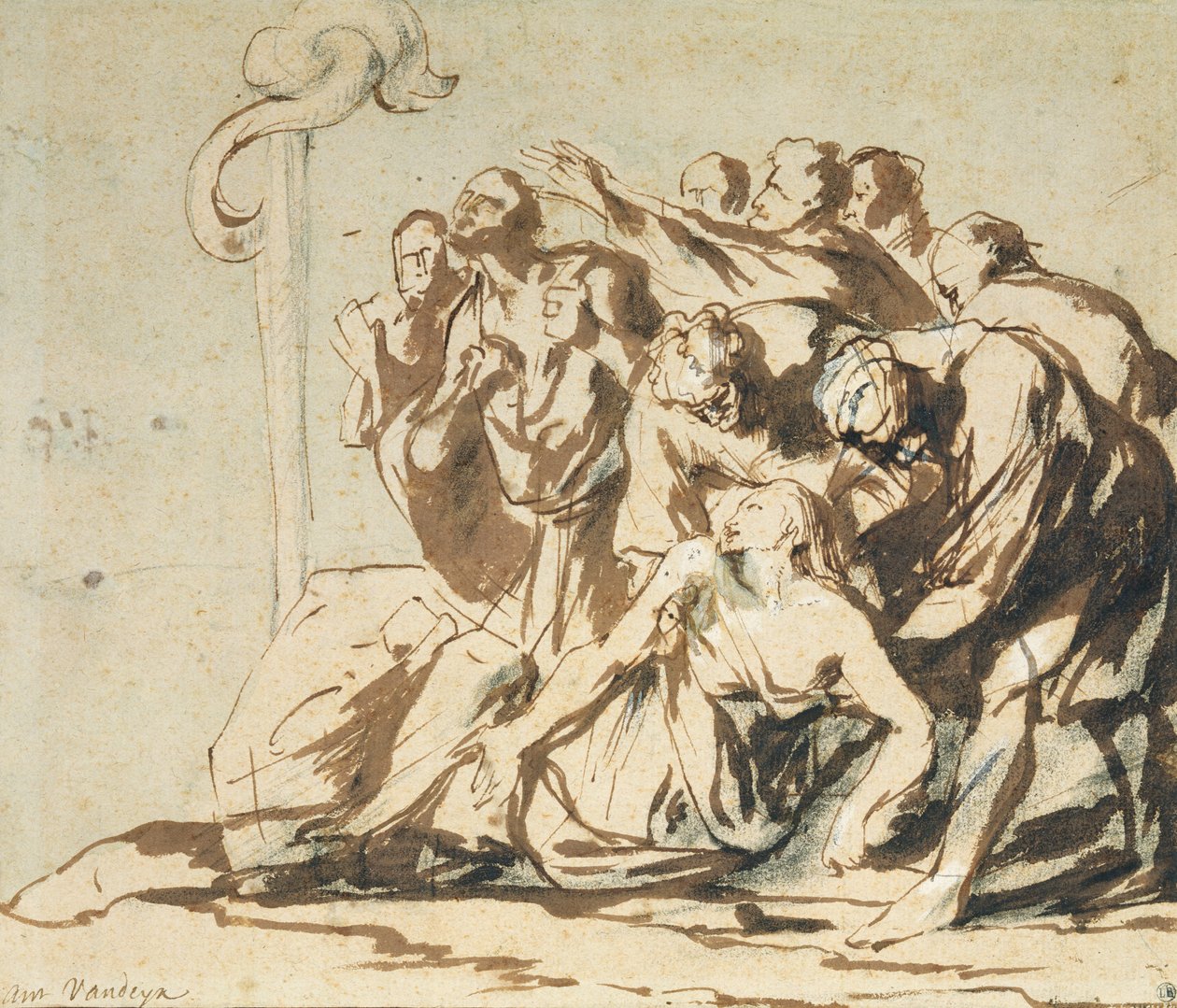 A Serpente de Bronze (caneta e tinta com carvão no papel) de Anthony van Dyck