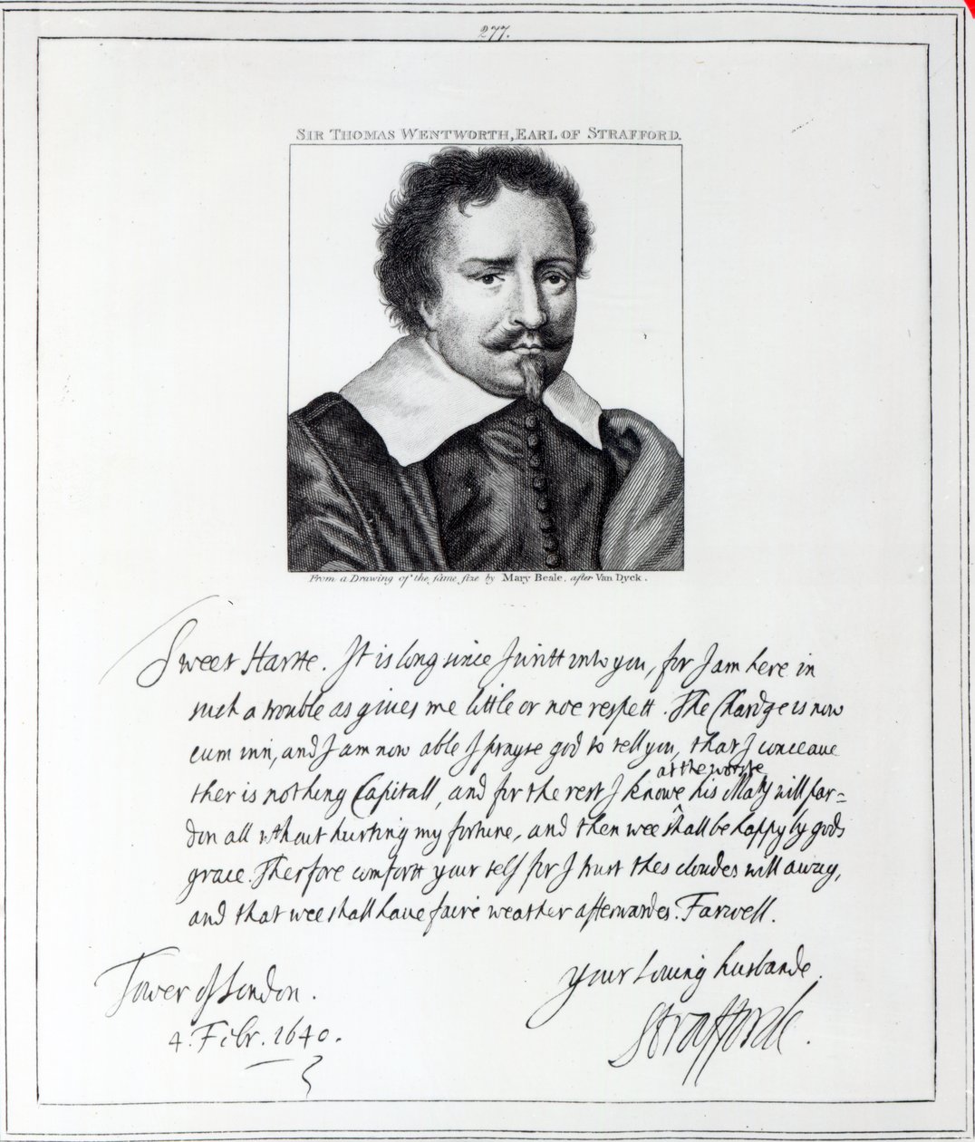 Thomas Wentworth, 1º Conde de Strafford, gravado após um desenho de Mary Beale, 1793 de Anthony van Dyck