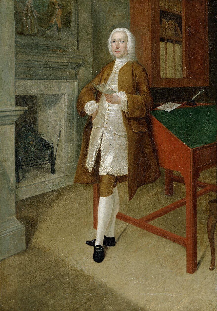 Um homem desconhecido em uma biblioteca, c.1740-41 de Anthony Devis