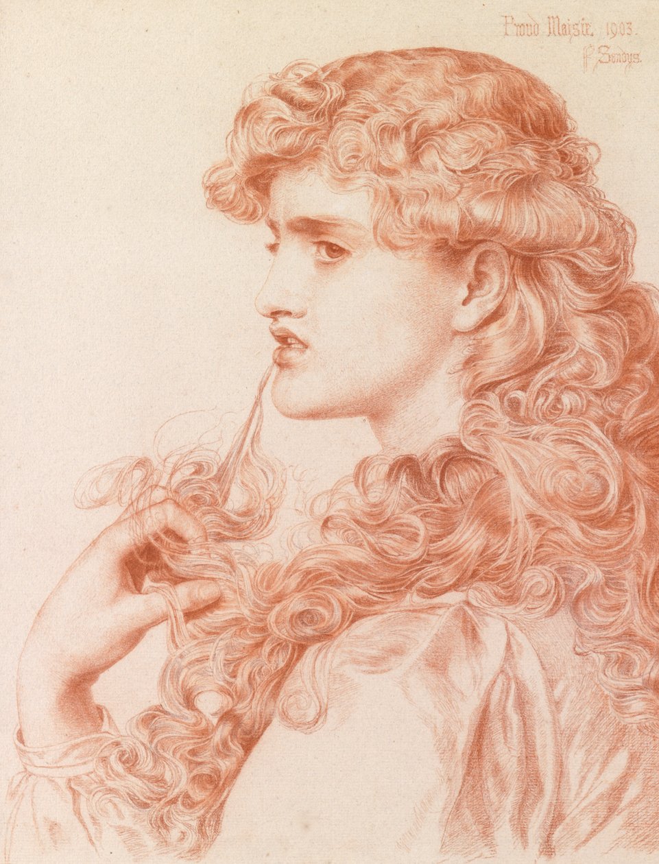 Maisie orgulhoso, 1903 (lápis e giz vermelho no papel) de Anthony Frederick Augustus Sandys