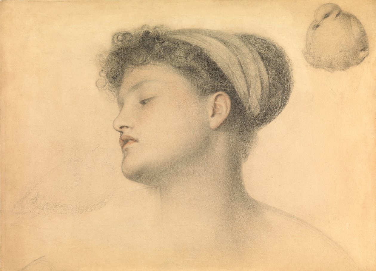 Estudo para menina com pombas (lápis e giz colorido sobre papel) de Anthony Frederick Augustus Sandys