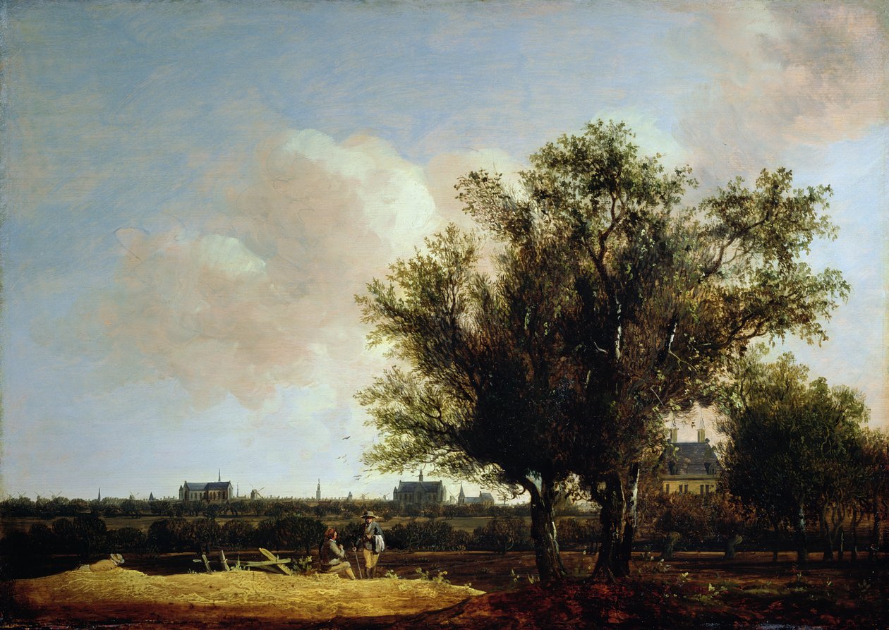 Uma visão de Leiden com figuras descansando em primeiro plano de Anthony Jansz van der Croos