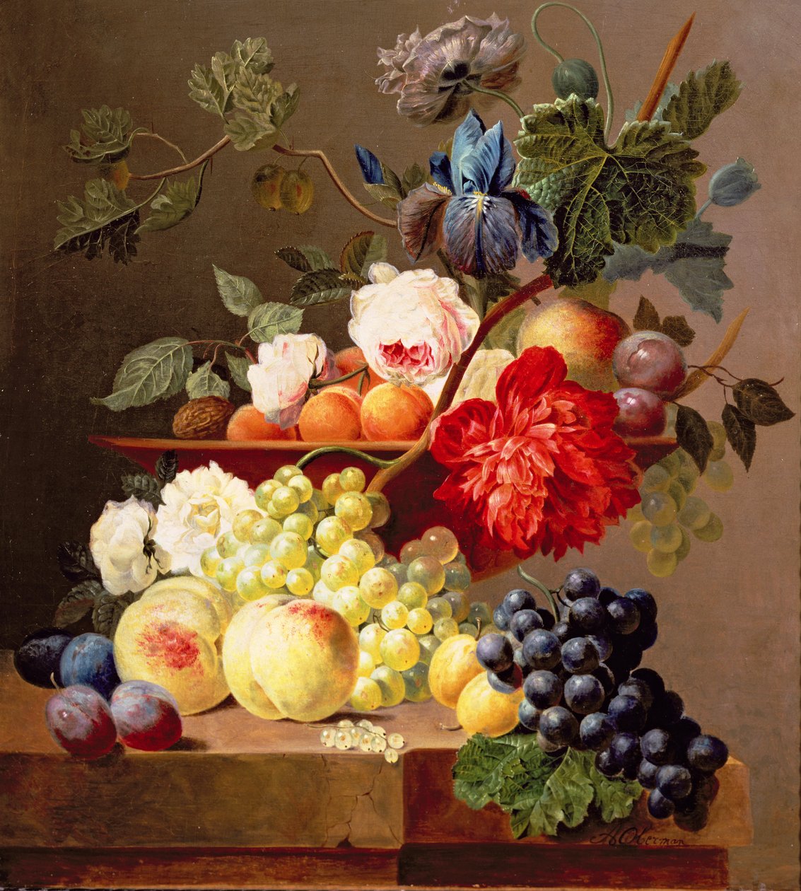 Ainda vida com frutas e flores de Anthony Obermann