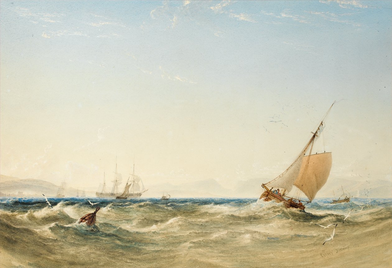 Uma brisa fresca ao largo da costa da Escócia, 1854 (wc no papel) de Anthony Vandyke Copley Fielding