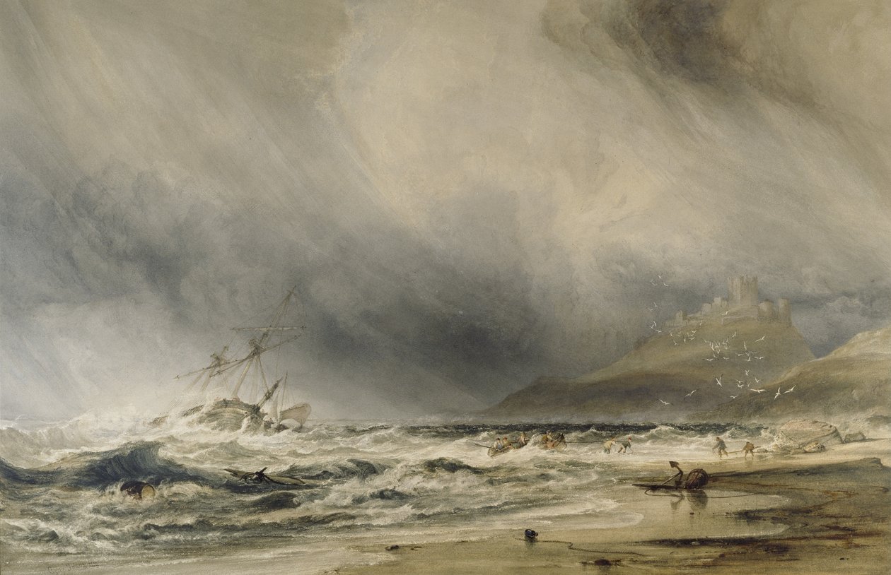 Castelo de Bambourough, 1852 (aquarela com toques de bodycolour branco) de Anthony Vandyke Copley Fielding