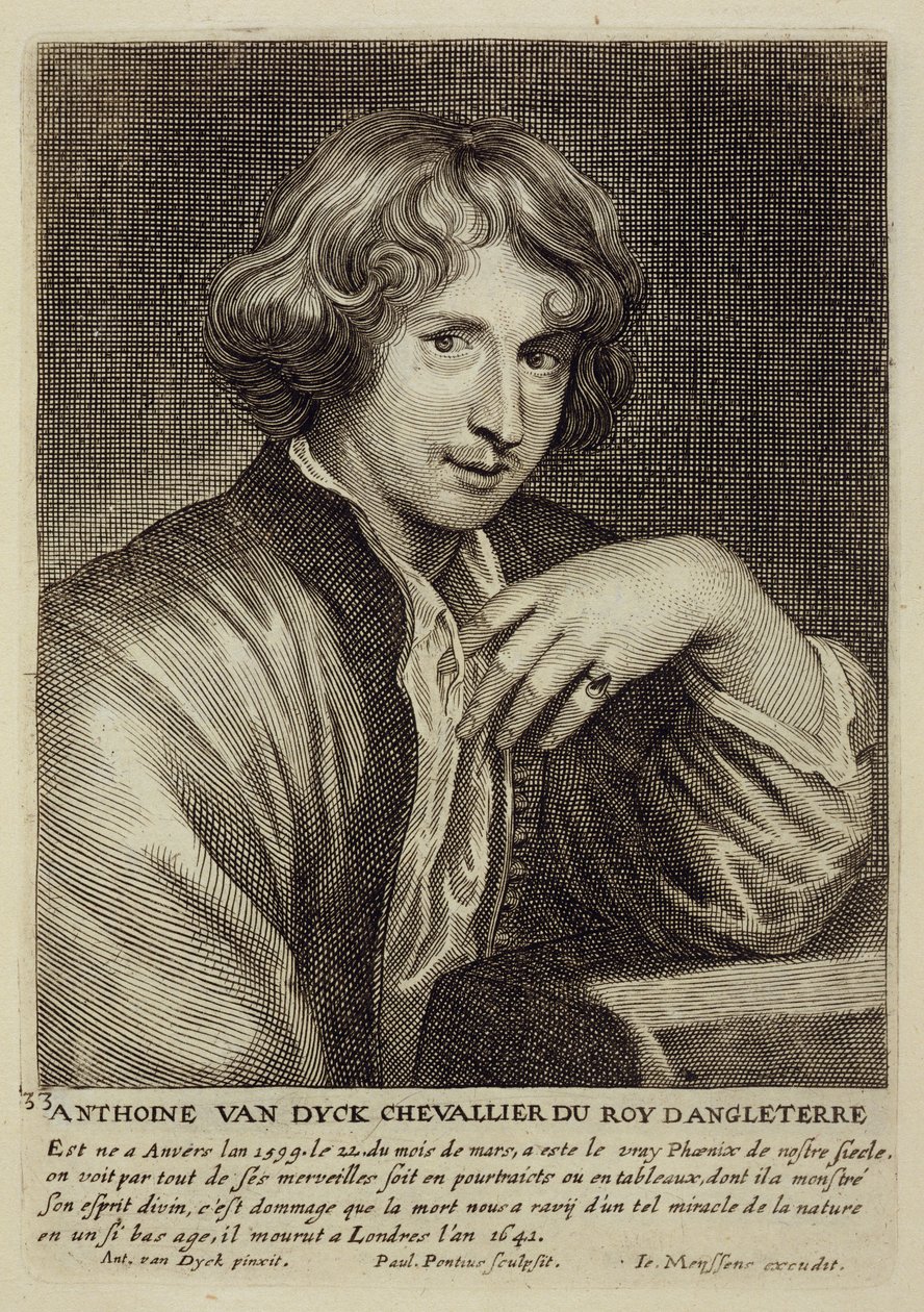 Auto-retrato, prato 33 de uma série de retratos de artistas, gravada por Paulus Pontius (1603-58) de Anthony van Dyck