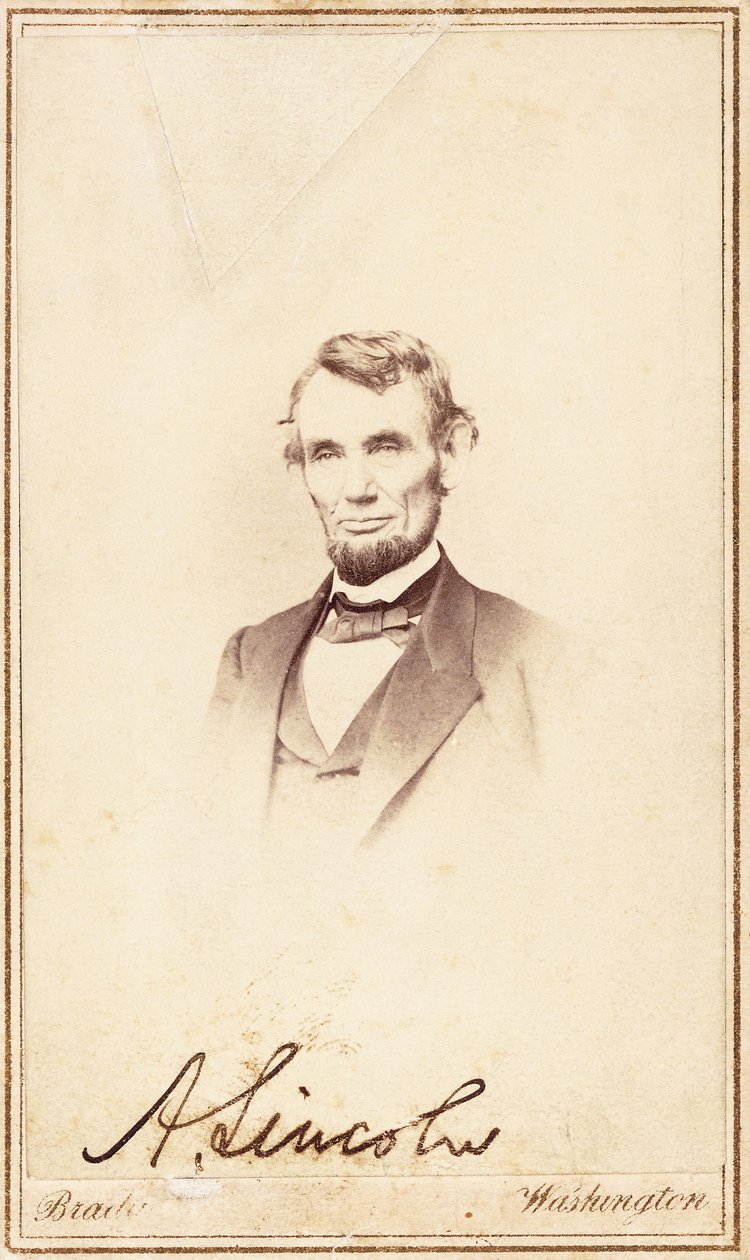 Abraham Lincoln, cartão de visita assinado, 1864 de Anthony Berger