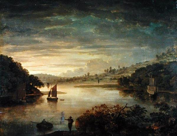 A View on the River Neath in Glamorganshire (óleo sobre tábua) de Anthony Devis