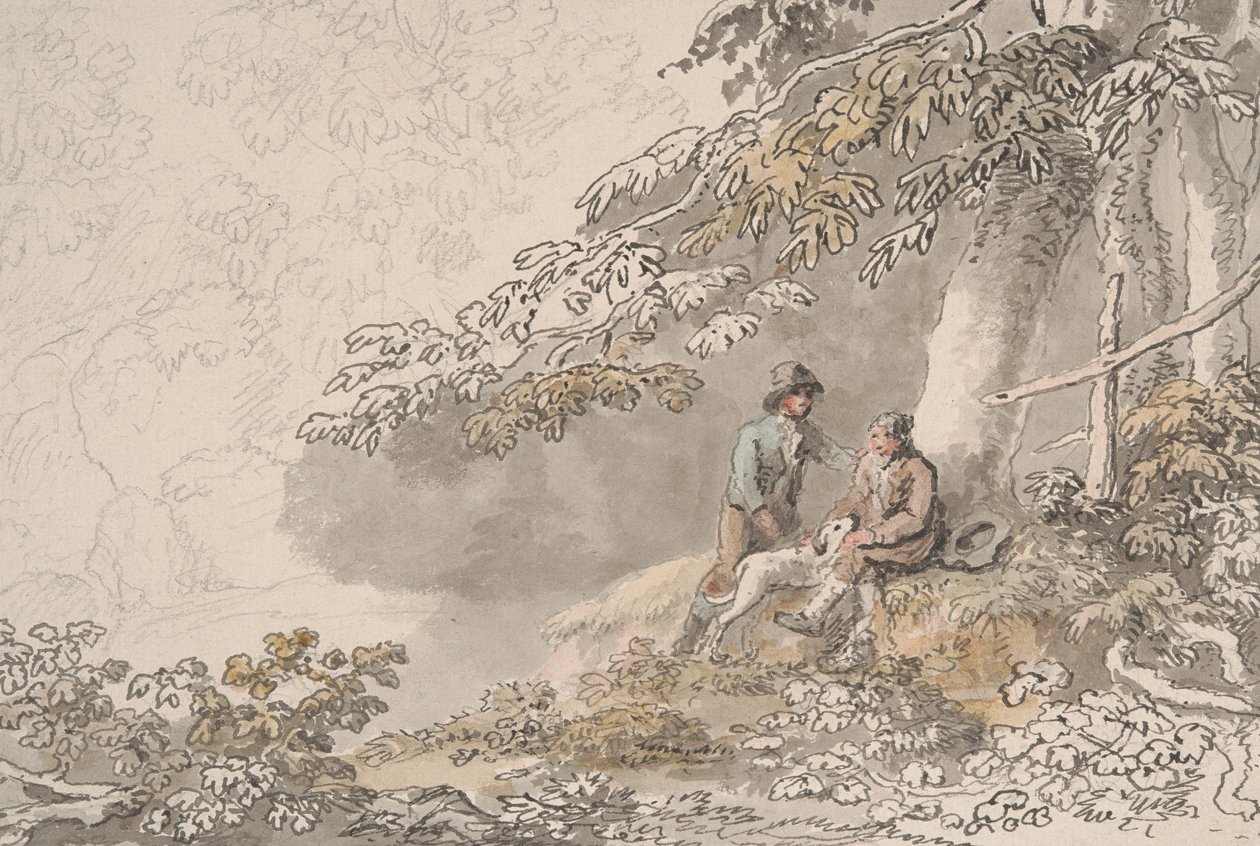 Dois Rapazes e um Cão numa Madeira de Anthony Devis