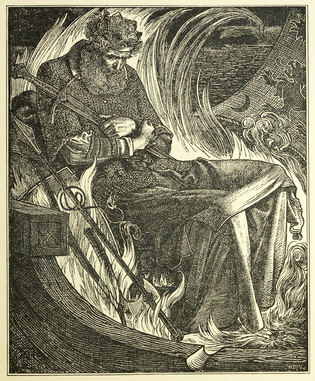 Morte do Rei Warwulf, pub. 1915 (gravura) de Anthony Frederick Augustus Sandys
