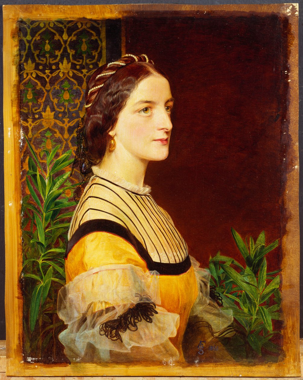 Retrato de uma senhora, cabeça e ombros, 1860 de Anthony Frederick Augustus Sandys