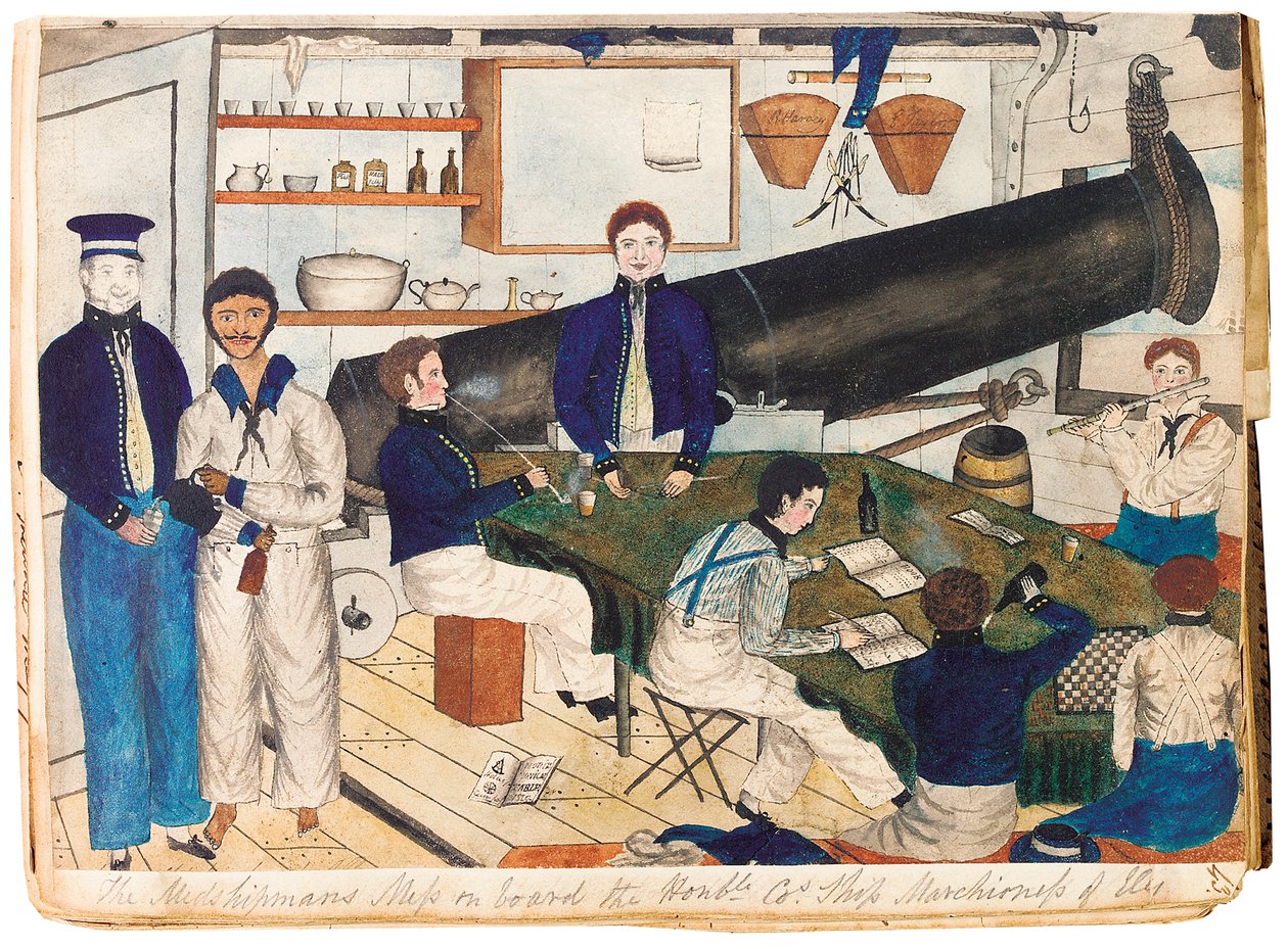 A bagunça do marinheiro a bordo da honorável marquesa do navio Cos de Ely, c.1826-32 de Anthony P. Allen