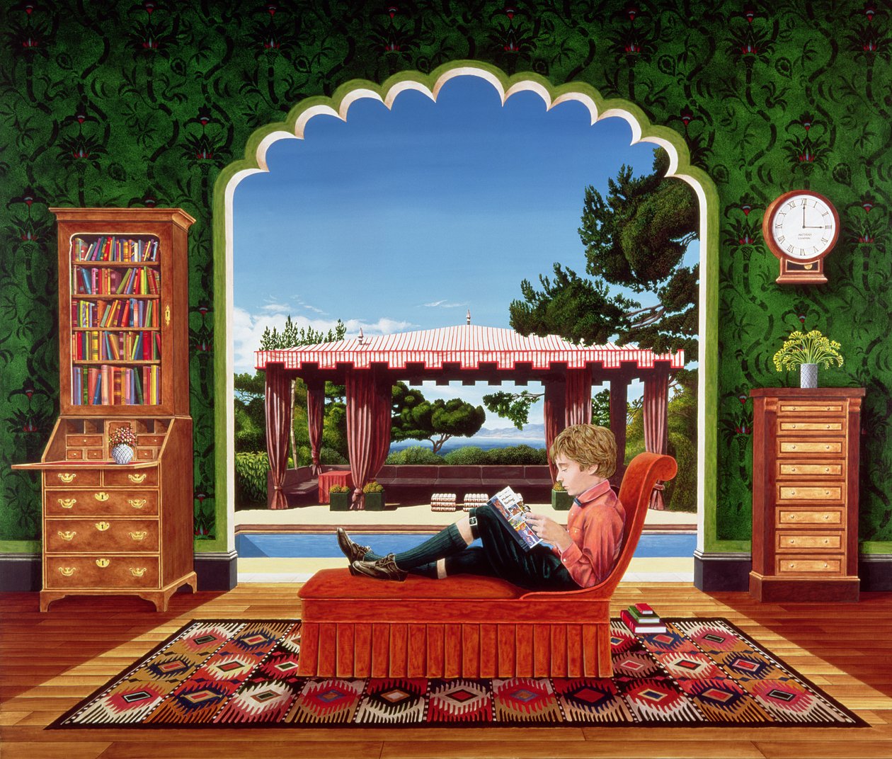 Boy Reading, 1983 (acrílico a bordo) de Anthony Southcombe