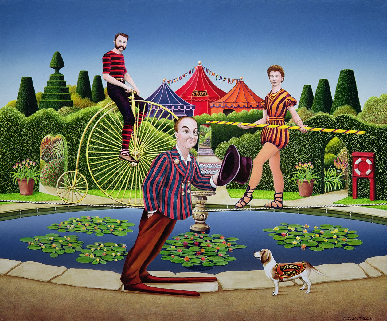 Artistas de circo, 1979 (acrílico a bordo) de Anthony Southcombe
