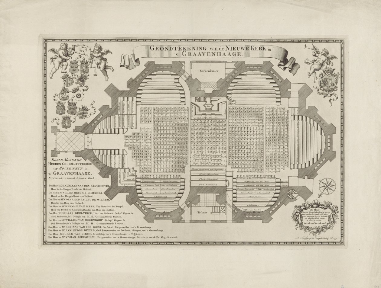 Mapa do Nieuwe Kerk em Haia de Anthony Stechwey