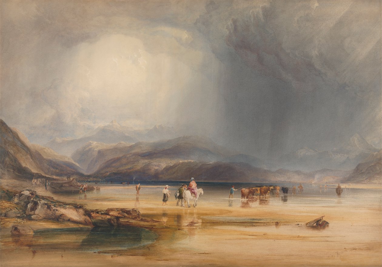 Uma Vista de Snowdon das Areias de Traeth Mawr, tirada na Ford entre Pont Aberglaslyn e Tremadoc de Anthony Vandyke Copley Fielding