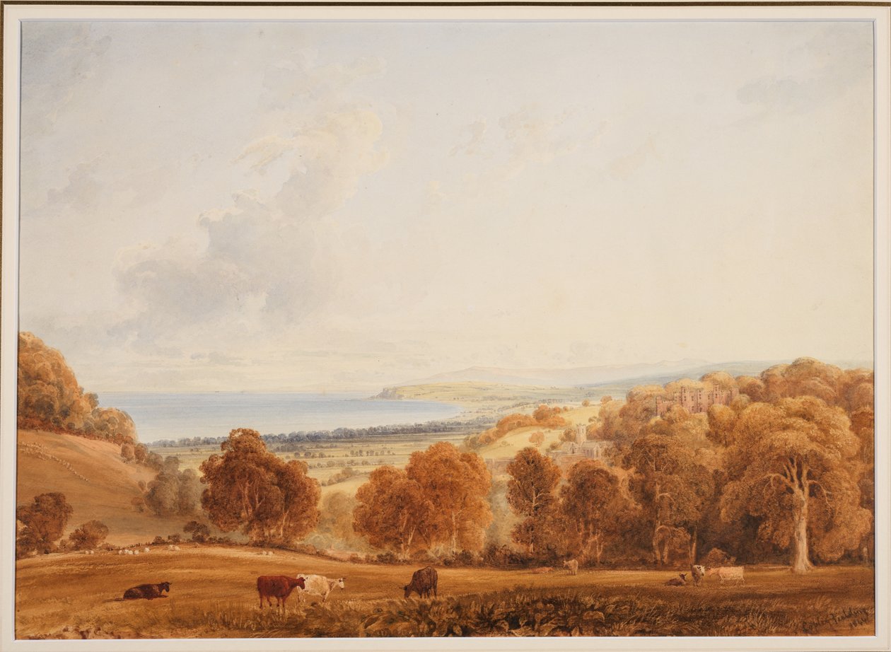 Vista distante de Dunster, Somerset de Anthony Vandyke Copley Fielding