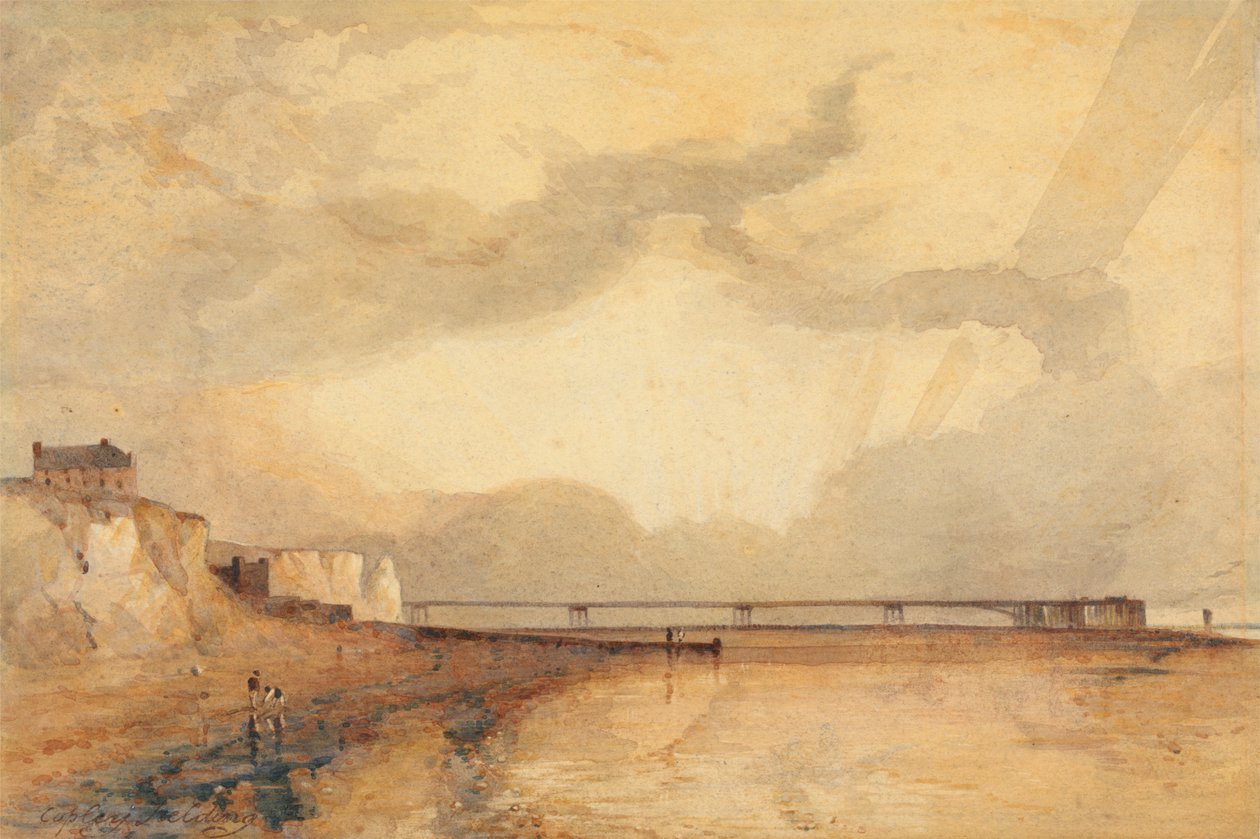 Cais Marítimo, Brighton - Pôr-do-sol de Anthony Vandyke Copley Fielding