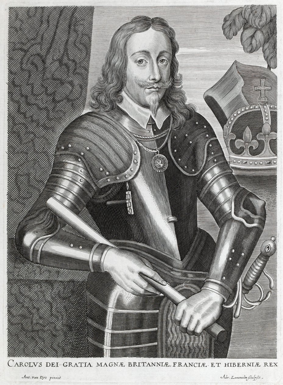 Carolus dei Gratia Magnae Britanniae, Franciae et Hiberniae (gravura em linha) de Anthony van (after) Dyck