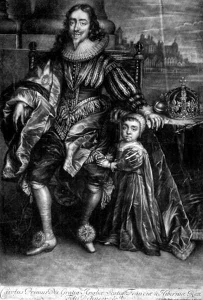 Carlos I (1600-49) com um Filho (gravura) de Anthony van (after) Dyck