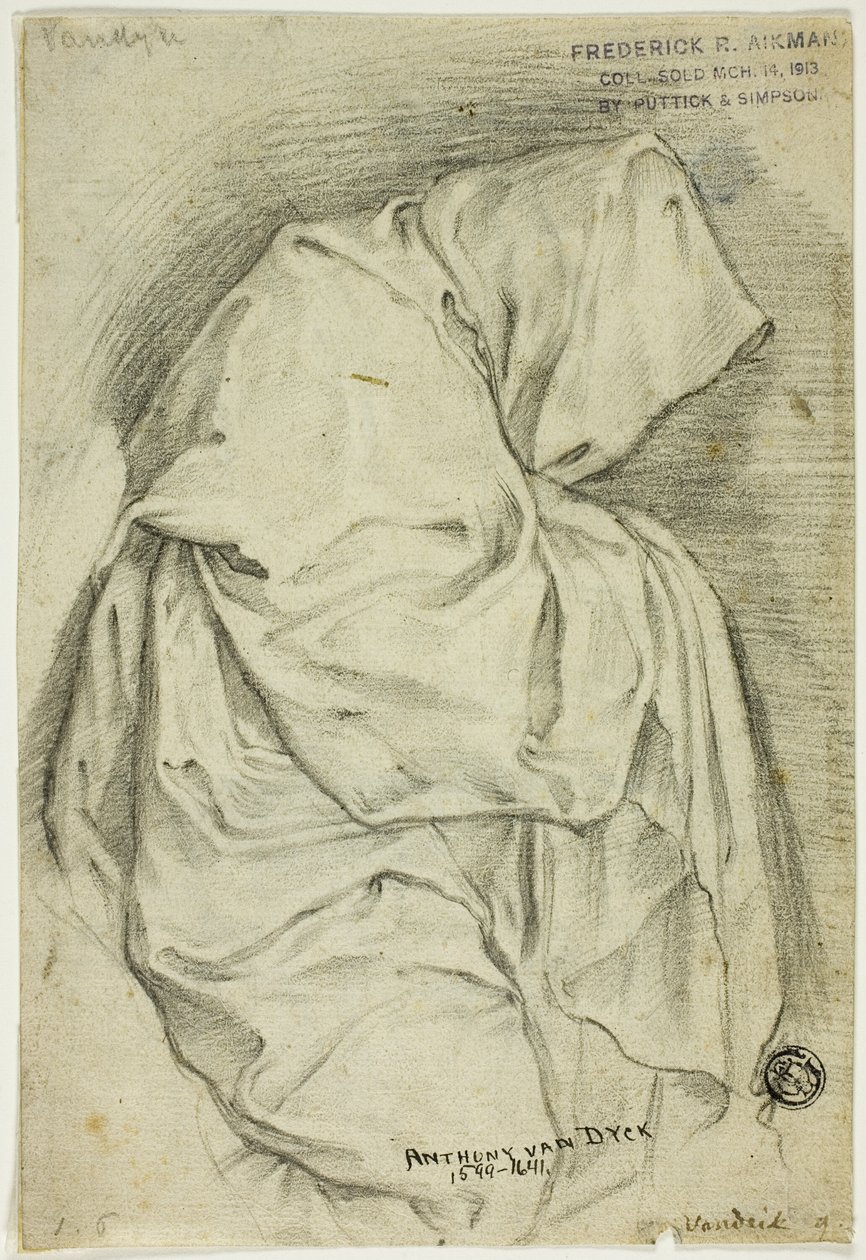 Figura encapuzada e coberta (anverso); dois esboços de cisnes na água (verso) de Anthony van Dyck