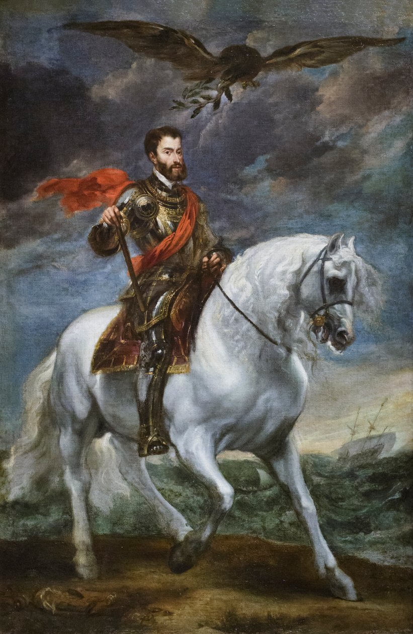 Retrato equestre do imperador Carlos V,1621-27 (óleo sobre tela) de Anthony van Dyck