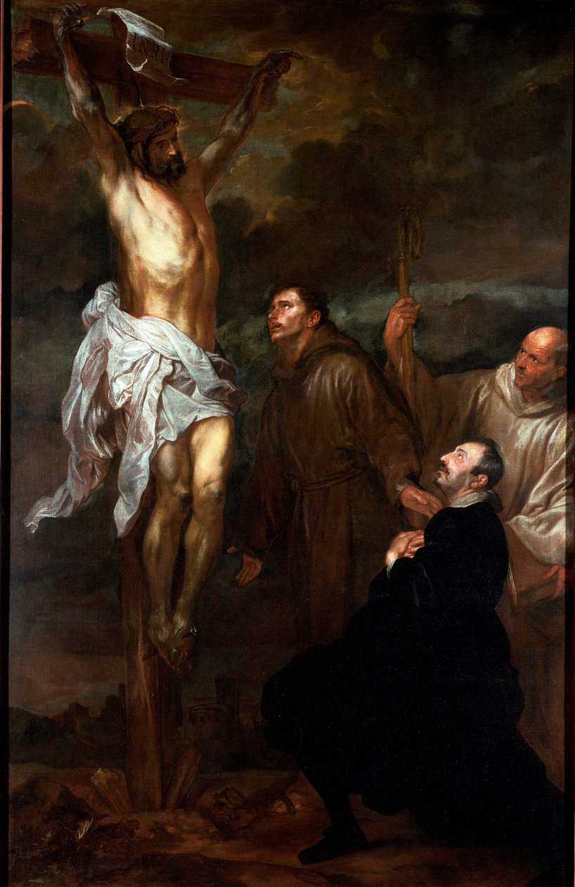 Francesco Orero adorando o Crucifixo na presença de São Francisco e São Bernardo Pintura de Antônio Van Dyck (1599-1641) 1624 ou 1627 Dim. 325x210 cm Rapallo, San Michele di Pagana, chiesa di San Michele de Anthony van Dyck