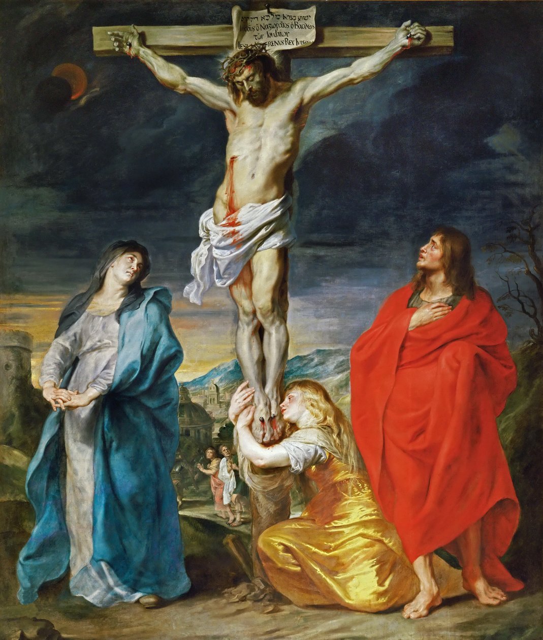 Francês:  Le Calvaire Cristo Crucificado com a Virgem, São João e Maria Madalena de Anthony van Dyck