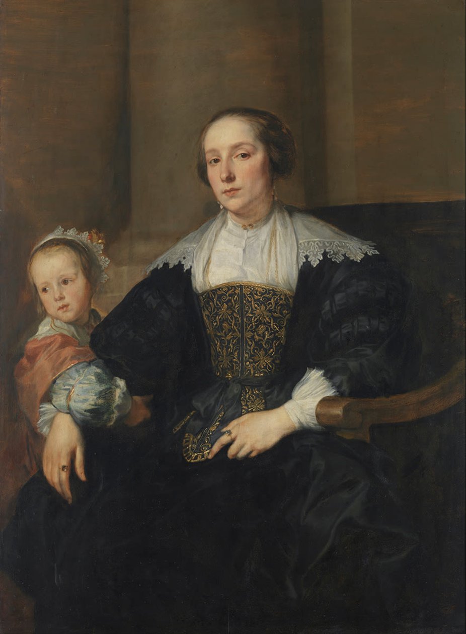Alemão: Bildnis der Anna van Thielen, Gattin des Malers Theodoor Rombouts, mit ihrer Tochter Anna Maria Retrato de Anna van Thielen, mulher do pintor Theodor Rombouts, com a sua filha Anna Maria de Anthony van Dyck