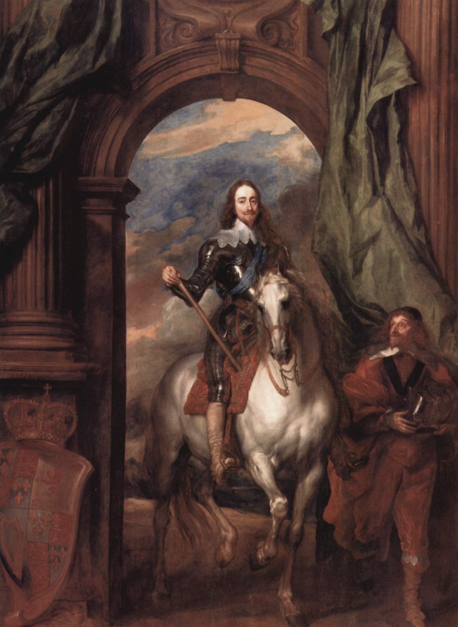 Alemão: Retrato de Carlos I, rei de Inglaterra, a cavalo com o seu cavaleiro St Antoine Carlos I (1600-1649) com M. de St Antoine de Anthony van Dyck