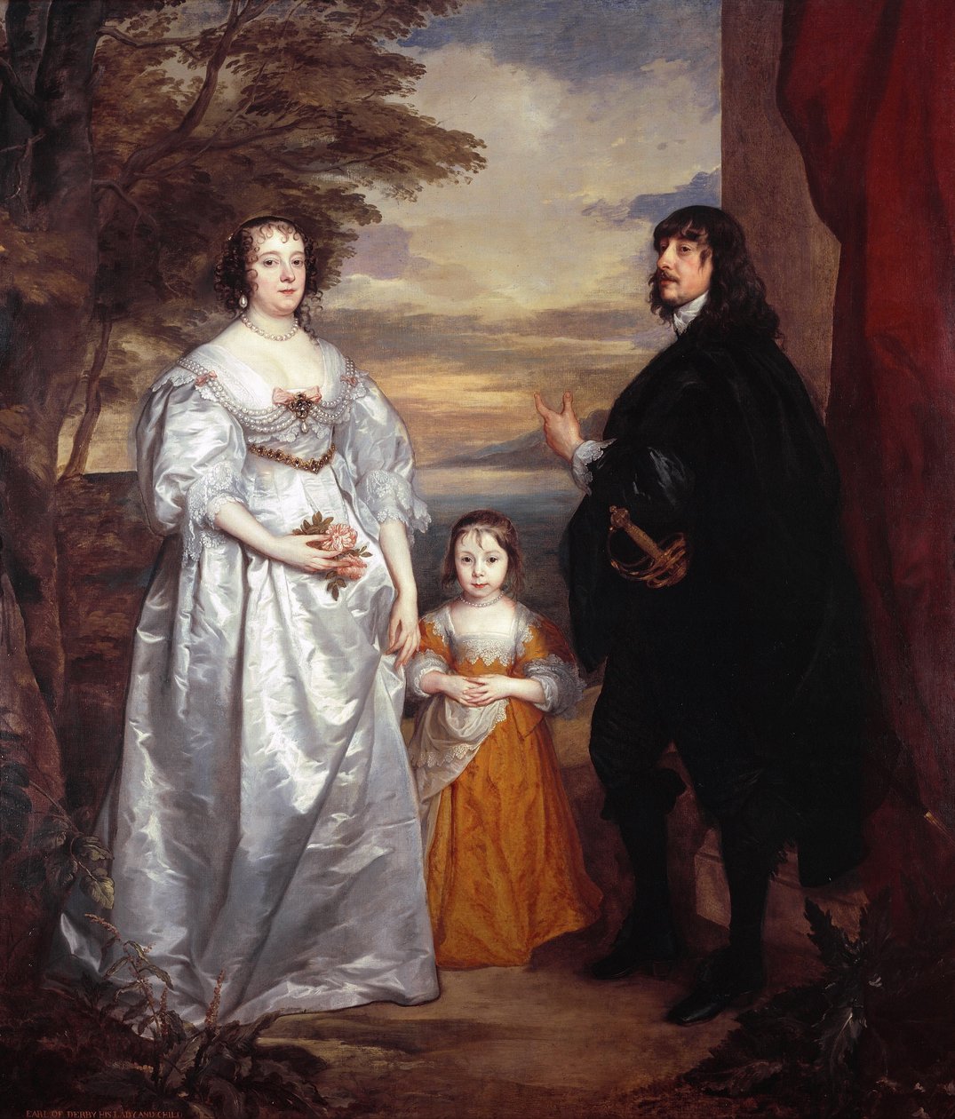 Retrato de grupo de James Stanley, Lord Strange (1607-1651), Charlotte de La Trémoille (1599-1664) e Lady Henrietta Maria Stanley (1630-1685) de Anthony van Dyck