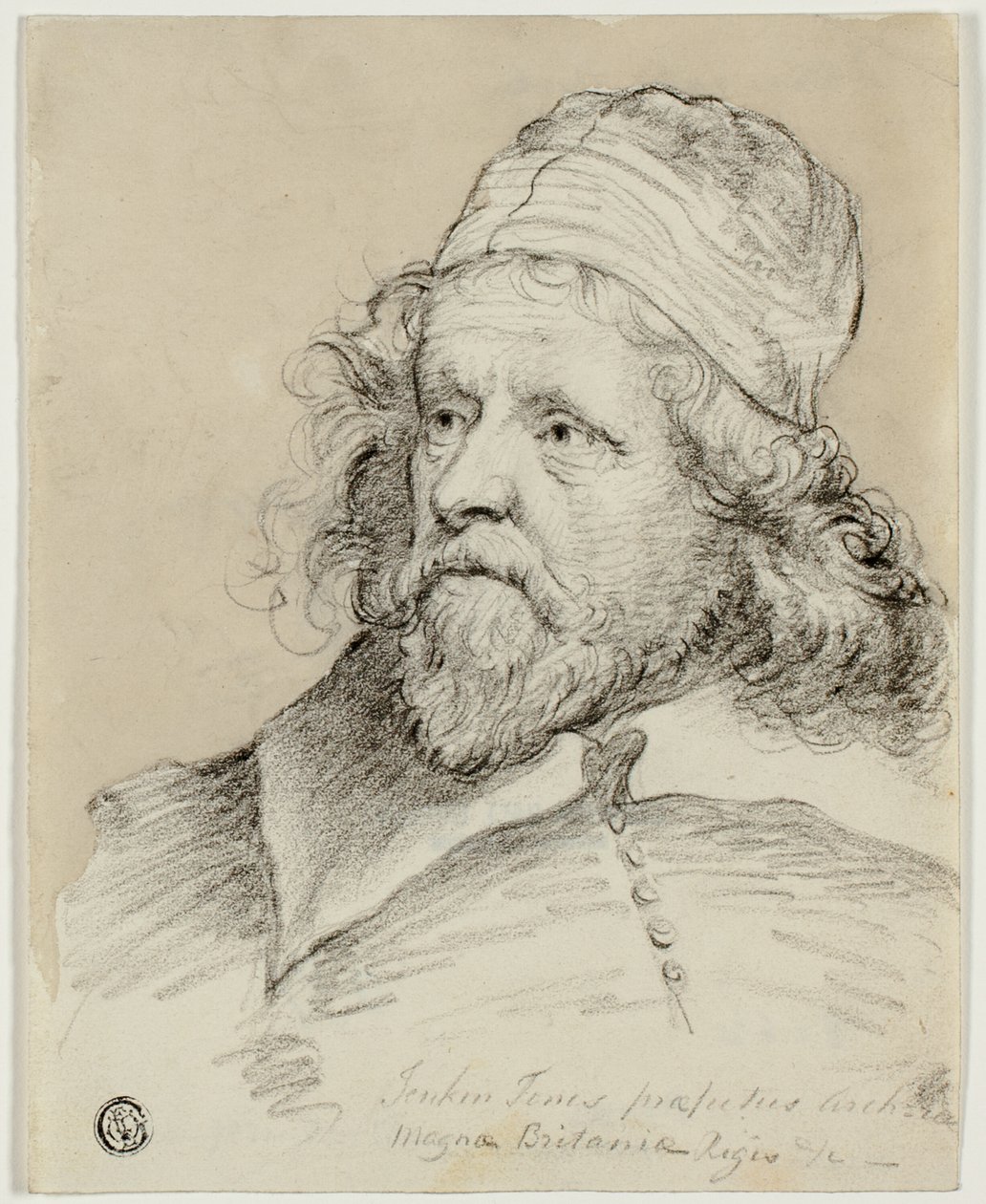 Inigo Jones (reto); Esboço da Cabeça Feminina (verso) de Anthony van Dyck
