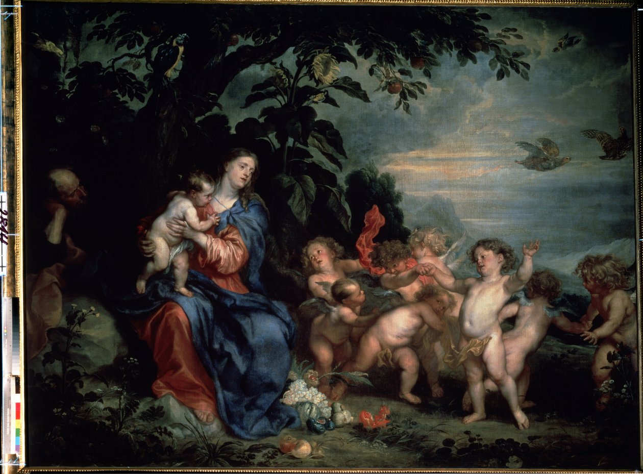 "Descanso no voo para o Egipto (Virgem com perdizes) Pintura de Sir Anthonis van Dyck (1599-1641) 1629-1630 Dim. 215x285,5 cm Museu Hermitage, São Petersburgo de Anthony van Dyck