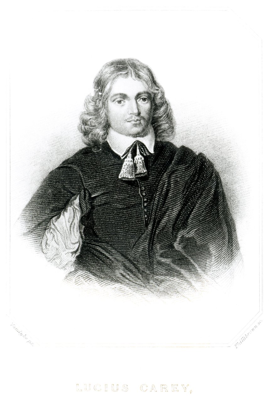 Ilustração de Lucius Carey (c.1610-43) de &39;Retratos de personagens ilustres na história britânica&39;, gravada por Thomas Phillibrown (fl.1834-60) (mezzotint) de Anthony van Dyck