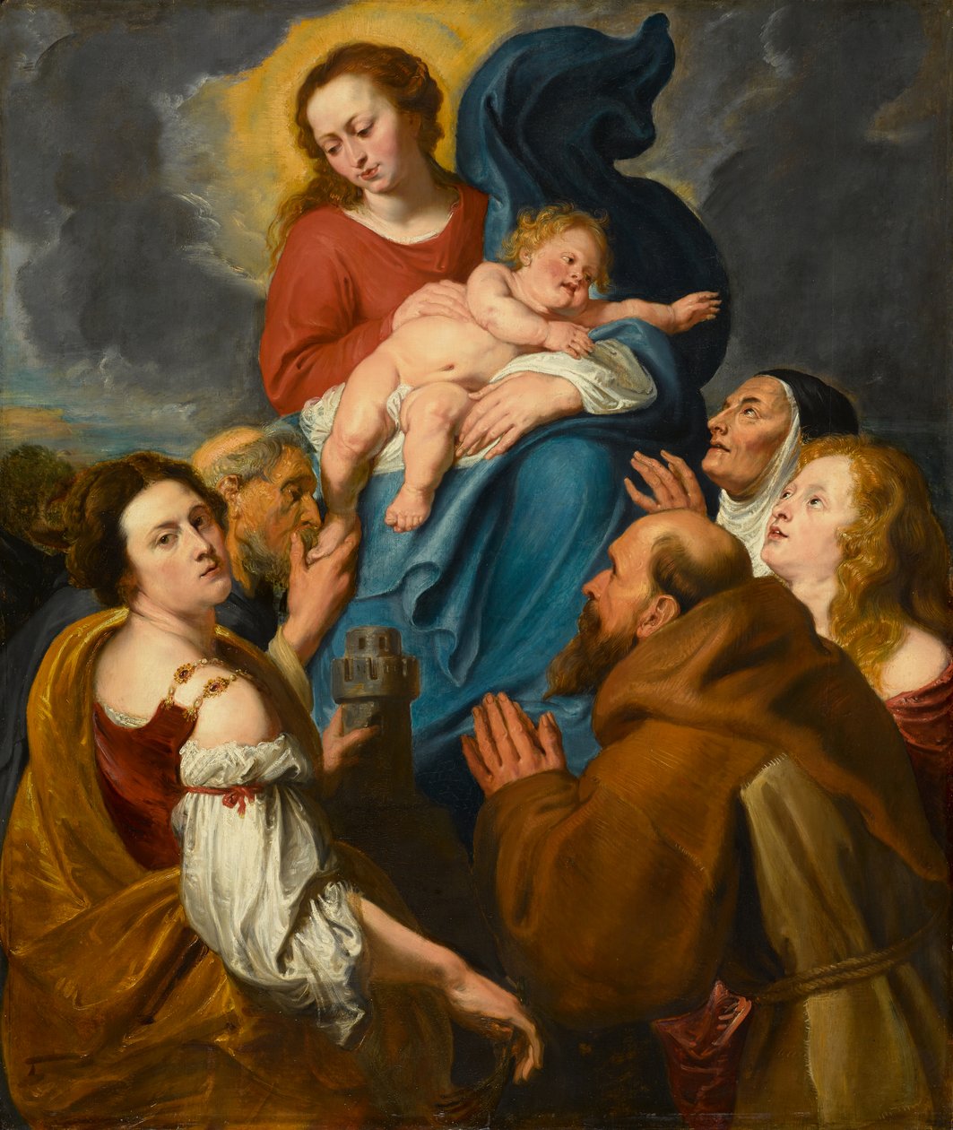 Madonna and Child with Five Saints, cerca de 1627-1630 (óleo sobre painel de carvalho com berço) de Anthony van Dyck